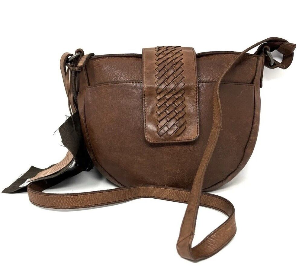 Vilenca Holland Leather Crossbody Shoulder Bag Cognac Brown 183 Woven Detail